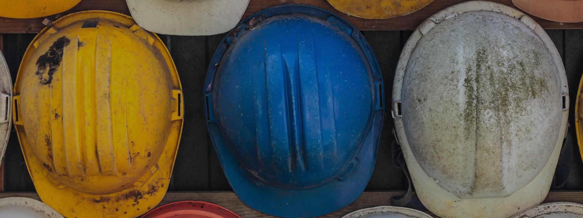 multiple hard hats next to each other